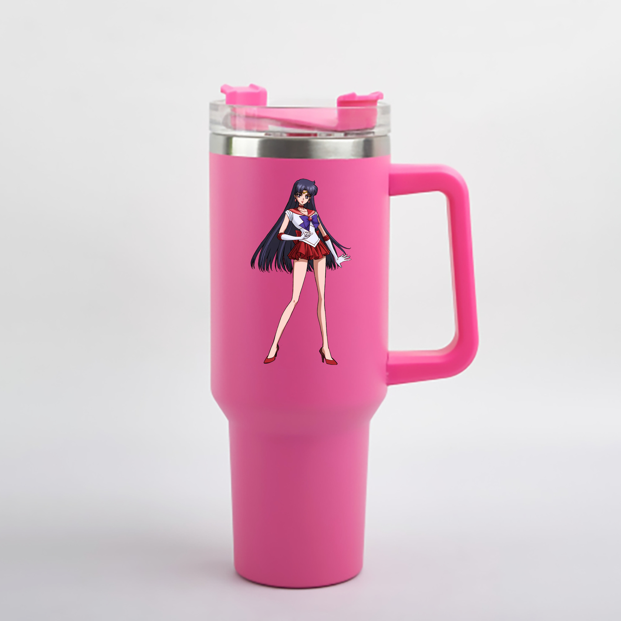（画像用） 美少女戦士セーラームーン 火野レイ ひの レイ Sailor Moon Hino Rei （セーラーマーズ,Sailor Mars） 1200mL車用タンブラー - クリスタルステッカー（プラスチックストロー付き）